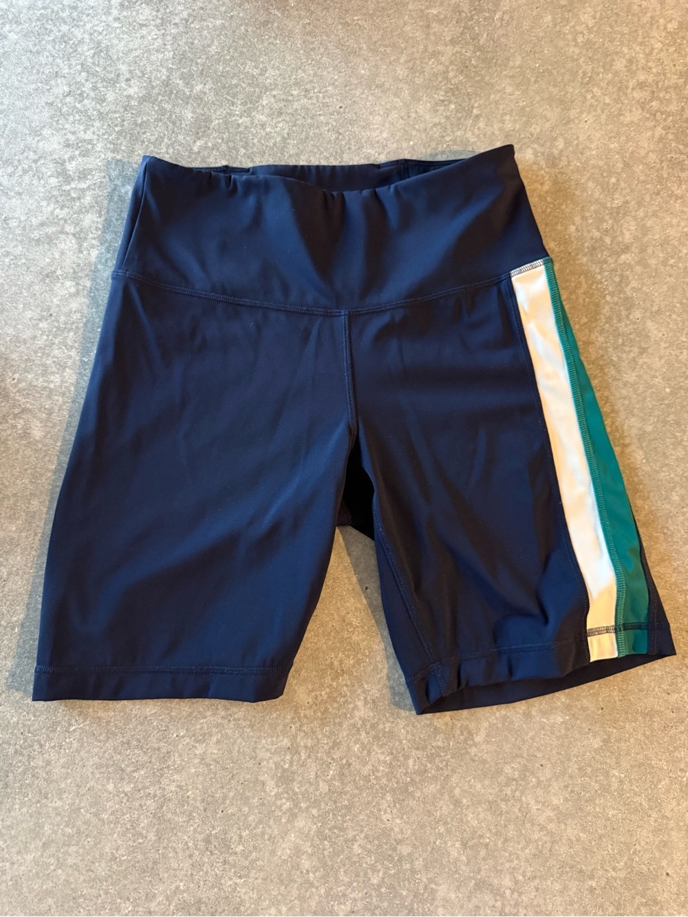 Tory Sport Navy Bike Shorts with Green and White Side Stripe